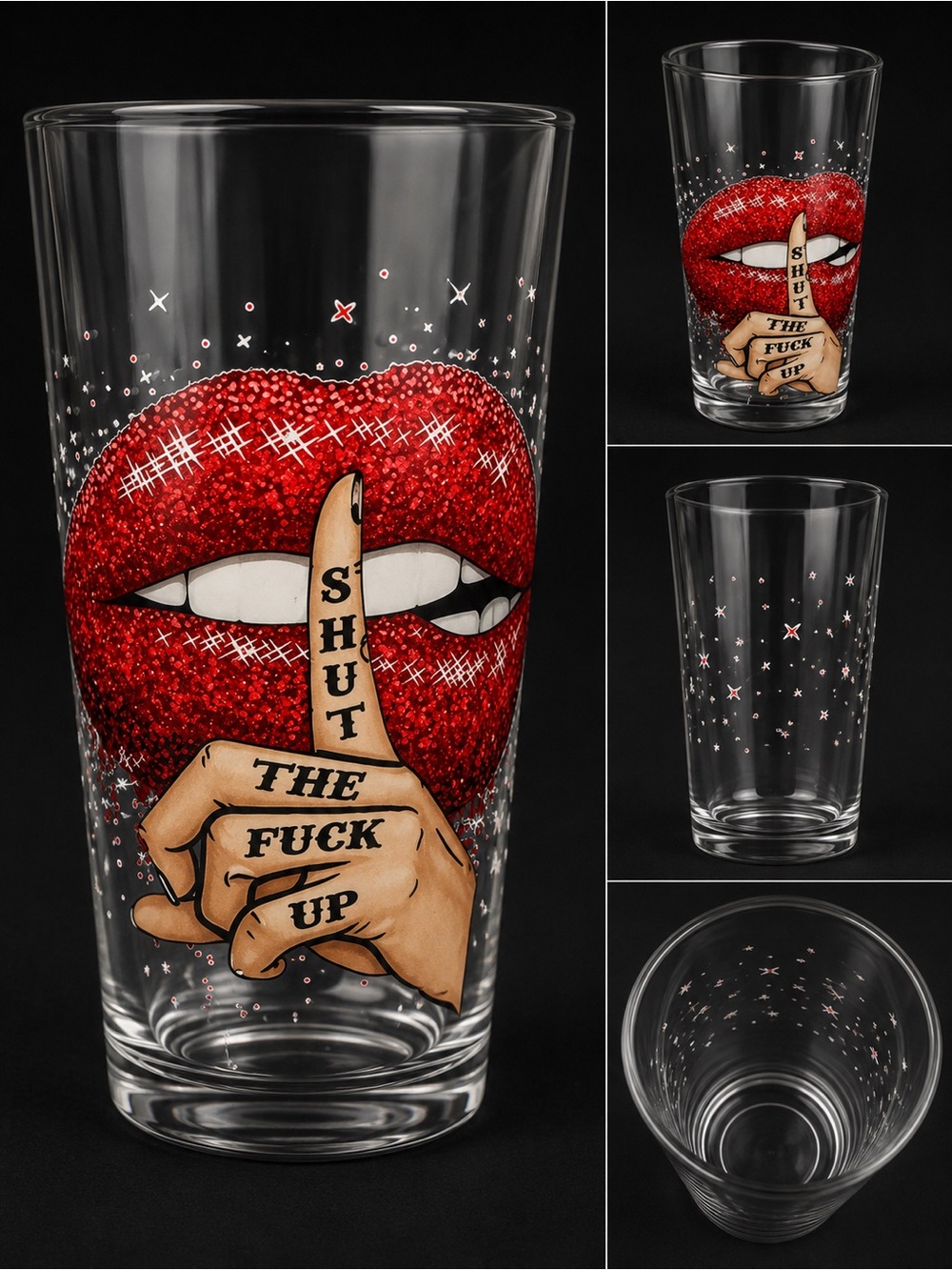 Hand Crafted Red Lips 'Shut The F*** Up' Novelty cup
